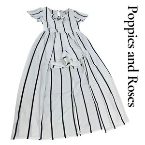 Poppies and Roses Maxi Romper Girls 8 White Black Striped Tie Front Skirt Dress